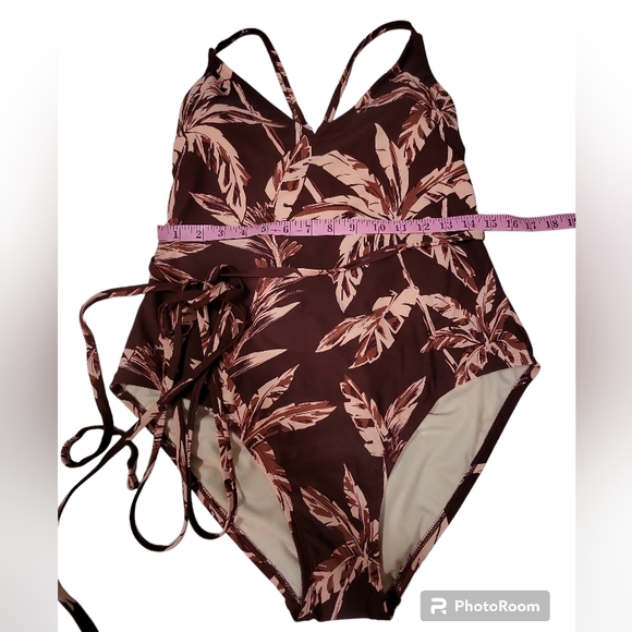 Kona Sol Women's Wrap Waist Medium Coverage One Piece Swimsuit - Brown - Picture 8 of 15